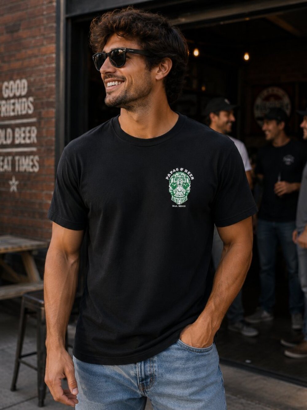 Papas & Beer Baja Mexico Skull Tee Men's XL